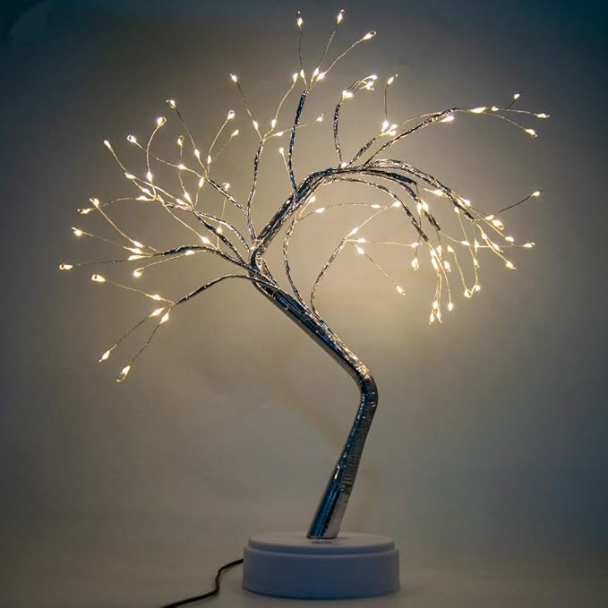 Lake Industries 20" LED Firefly Tree Lights | Bonsai - Bedroom, Desk Top, Table Lamp Decoration | USB/Battery Operated | Touch Switch | DIY Adjustable Branches | Home Party Holiday | Warm Lighting