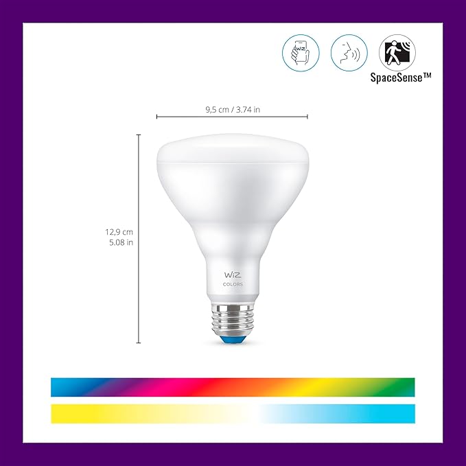 WiZ 65W BR30 Color LED Smart Bulb - Pack of 6 - E26- Indoor - Connects to Your Existing Wi-Fi - Control with Voice or App + Activate with Motion - Matter Compatible