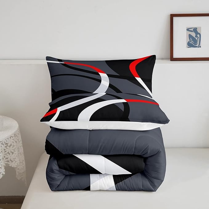 Feelyou Geometric Circle Comforter Set Red Grey and Black Comforter for Kids Boys Girls Teens Geometry Bedding Set Breathable Abstract Art Duvet Set Modern Luxury Room Decor Quilt Set Twin Size