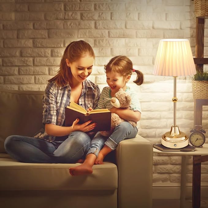 Cordless Metal Table Lamp,Touch Sensor Control Portable LED Table Lamp,3-Levels Brightness Rechargeable Bedside Lamp,Night Light for Kids Nursery,Dining Room Lamp (Gold)