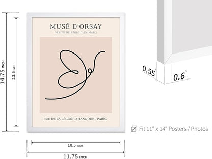 Poster Master Vintage Poster - Retro One Line Butterfly Drawing Print - Butterfly Line Art - Minimal Gift for Him, Her, Animal Lover - Abstract Decor for Home, Office, 11x14 White Framed