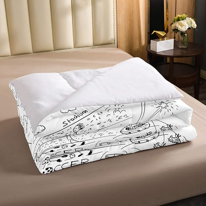 Erosebridal Boys Football Comforter Set Queen Hand Drawn Soccer Bedding Set for kids teen men Sports Games down comforter Black White Sketch Quilt Duvet Insert 1 Comforter with 2 Pillow Cases