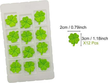 Edible 12pcs GrassGreen Shamrock Sugar cake decorations, cupcake toppers, perfect Clover Icing Cookies decro for St. Patrick's Day Birthday Halloween Thanksgiving Christmas party Team Dinner