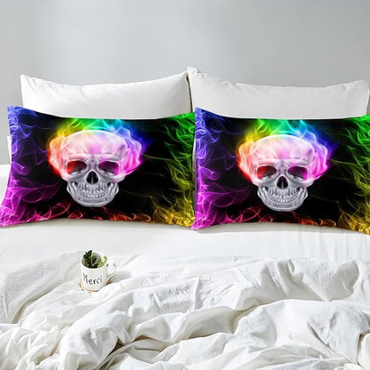Erosebridal Skull Comforter Set, Skeleton Bones Bedding Set Full Size Halloween Horror Gold Flame Duvet Sets for Kids Teens Adult Bedroom Decor, Gothic Spooky Bedding Comforters, Warmth Soft
