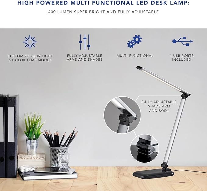 Adesso SL4903-02 Simplee Lennox LED Multi-Function Desk Lamp, Smart, 5 Color Temperature Modes, Improved Wellness and Circadian Rhythm, Dimmer Touch Switch, Reduced Eye Strain, 5ft, White