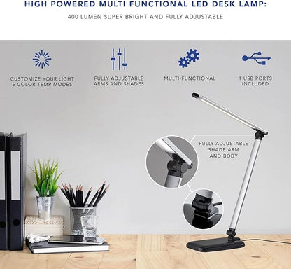 Adesso SL4903-02 Simplee Lennox LED Multi-Function Desk Lamp, Smart, 5 Color Temperature Modes, Improved Wellness and Circadian Rhythm, Dimmer Touch Switch, Reduced Eye Strain, 5ft, White
