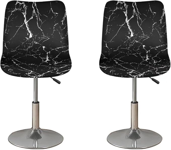 Black Marble Crack Bar Chair Seat Covers for Dining Room Decorative Covers for Bar Chair Stretch Chair Seat Covers Set of 2 Soft Barstool Chair Seat Cushion Slipcovers