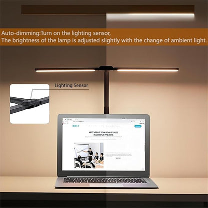 LED Desk Lamp for Office Home,24W Double Head Architect Desk Lamp with Clamp,Remote Control,Ultra Bright Auto Dimming,Stepless Lighting,Flexible Gooseneck Dimming Table Light