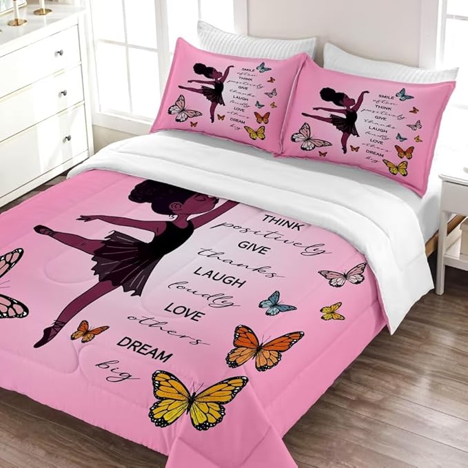 Black Girl Comforter Queen Sets,Black Girl Magic Bedding Set,African American Girl Comforter Set for Kids Teens,Cute Afro Melanin Princess Toddler Bed Set