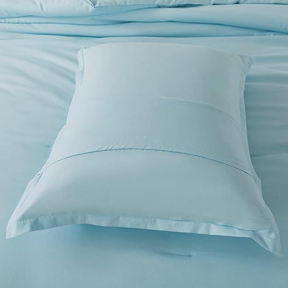 Baby Blue Comforter Set King Size,Lightweight Skin-friendly Boho Bedding Set & Collections, Breathable Fluffy Microfiber 3 PCS (104"x90") Comforter Set for All Seasons with Pillowcases
