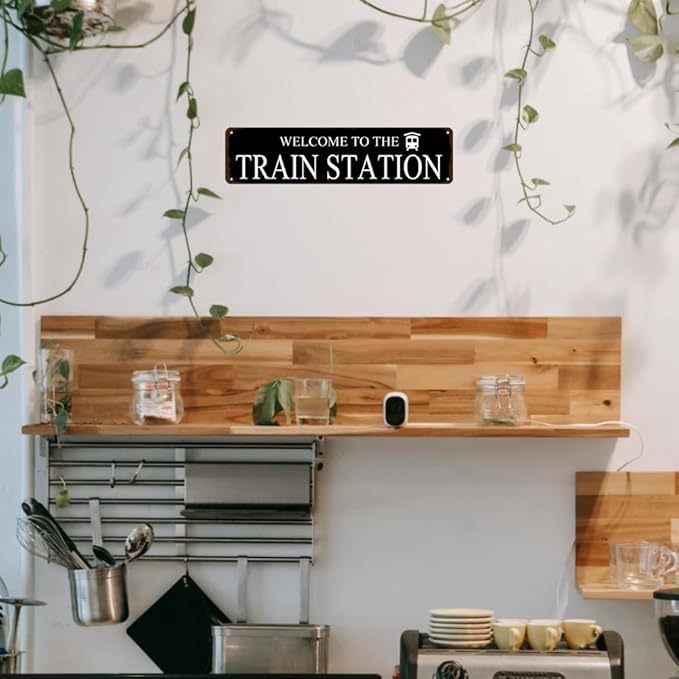 Rustic Train Station Sign Vintage Metal Tin Sign Welcome To The Train Station Signs Train Decor Home Bar Pub Poster Wall Art Decorative 4x16 Inch