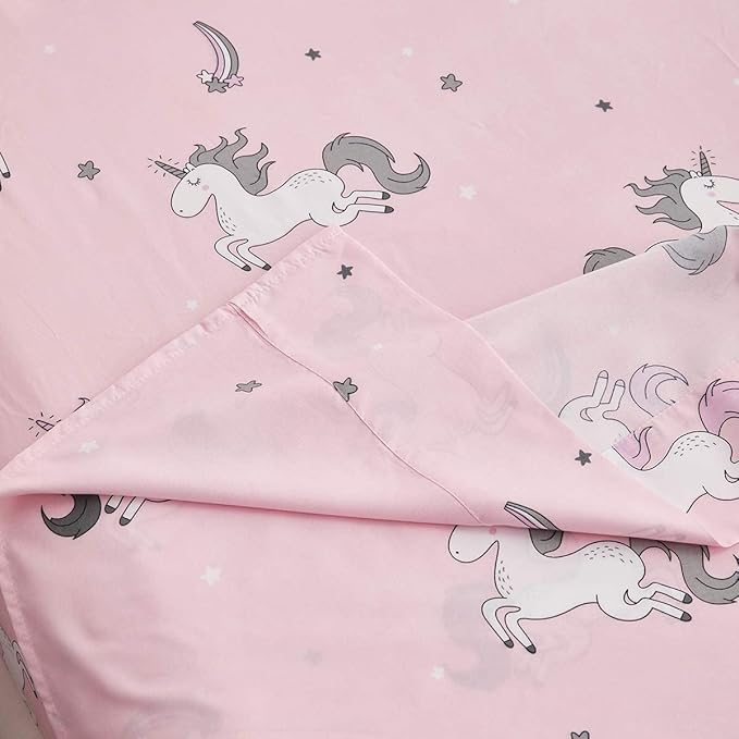 UOZZI BEDDING Bed in a Bag 6 Pieces Twin Size Unicorn Pink with Rainbow Star - Soft Microfiber, Reversible Bed Comforter Set (1 Comforter, 2 Pillow Shams, 1 Flat Sheet, 1 Fitted Sheet, 1 Pillowcases)