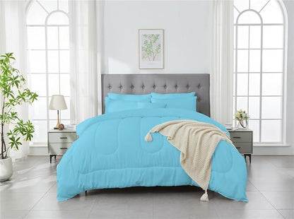 3 Piece Solid Color All Season Bedding Comforter Set Microfiber Soft Lightweight Bedding Set for Kids Teens Adults Room Decor with 1 Comforter and 2 Pillowcases Twin