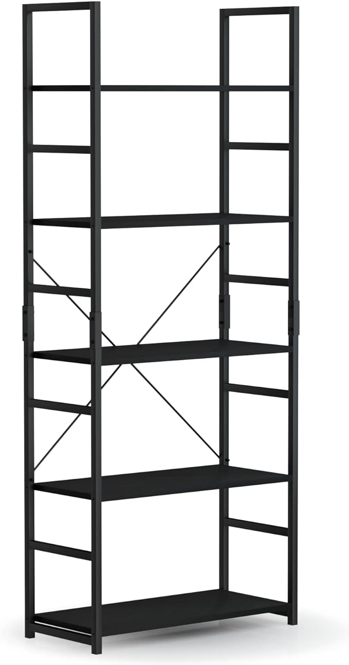 NUMENN 5 Tier Bookshelf, Tall Bookcase Shelf Storage Organizer, Modern Book Shelf for Bedroom, Living Room and Home Office, Black