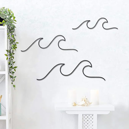 Qmetalart Wave Wall Decor Black Metal Wire Wall Art Ocean Coastal Sea Beach Pictures Surf Nursery Themed Hanging for Home Living Room Sum-mer Seaside Decoration for Bedroom Bathroom