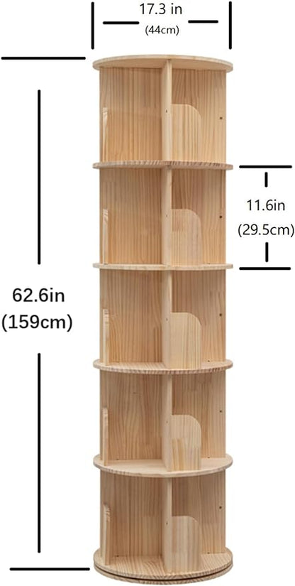 Heehee Rotating Bookshelf 360 Display Floor Standing Bookcase Storage Rack for Kids&Adults Multi-Functional Bookshelf Organizer (5-Tier)