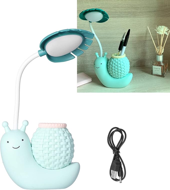 LED Desk Lamp with Pen Holder Cartoon Holder Multiple Function USB Charging Cute Desk Light for Students Kids(Blue)