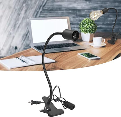E27/E26 Clip Desk Lamp Light Socket, Desk Light Adapter Eye 360 ° Flexible Gooseneck Clip Light Bulb Holder for Desk Office Clamp Light Bulb Stand with On/Off Switch(#1)