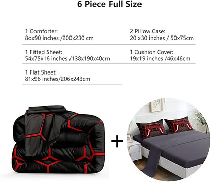 6 Pieces Gaming Bedding Set for Boys Gamer Comforter Set Full Size,Game Controller Comforter for Boys Kids Adult 3D Gamepad Microfiber Bedding 5 Pieces Bed in A Bag Sets-H50023,Full