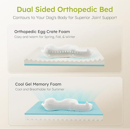 Extra Large Dog Bed - Orthopedic with Cooling Gel Memory Foam, Waterproof XL with Removable Washable Cover, 42" Dog Sofa Couch Dutch Velvet with Bone Toy, Light Gray