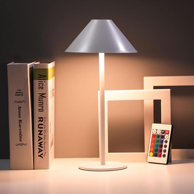 oneleaf Table Lamp RGB Modern LED Cordless,Rechargeable Battery Touch Desk lamp with remote control, Night Light, Metal Shell, for Couple Dinner/Restaurant/Bedroom/Camp-White