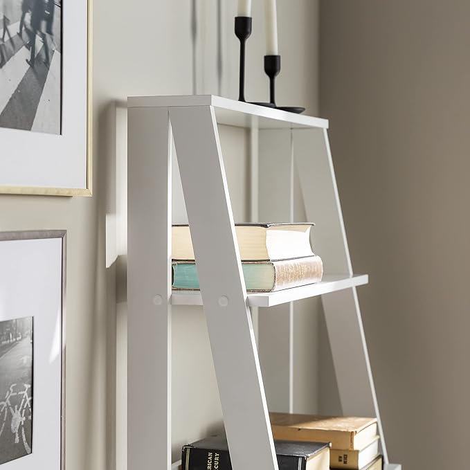 Walker Edison Sophia Modern 4 Shelf Ladder Bookcase , 55 Inch, White