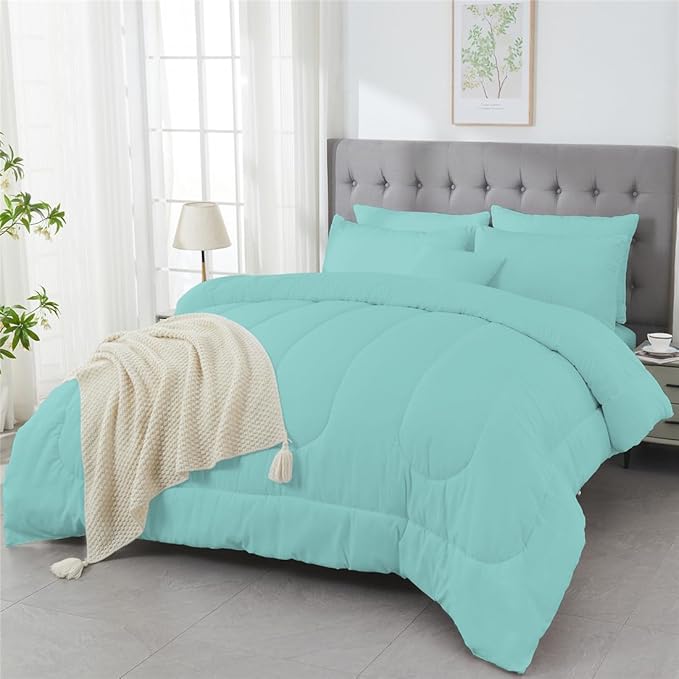 3 Piece Solid Color All Season Bedding Comforter Set Microfiber Soft Lightweight Bedding Set for Kids Teens Adults Room Decor with 1 Comforter and 2 Pillowcases Queen