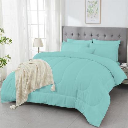 3 Piece Solid Color All Season Bedding Comforter Set Microfiber Soft Lightweight Bedding Set for Kids Teens Adults Room Decor with 1 Comforter and 2 Pillowcases Queen