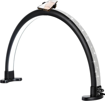 Half Moon Light with Phone Holder, 29 in 48W Nail Desk Lamp, Lash Light for Eyelash Tech, Makeup, Tattoo, Spa, Salon, Nail Tech Lamp with Stepless Dimming & Color Temperature (Black)