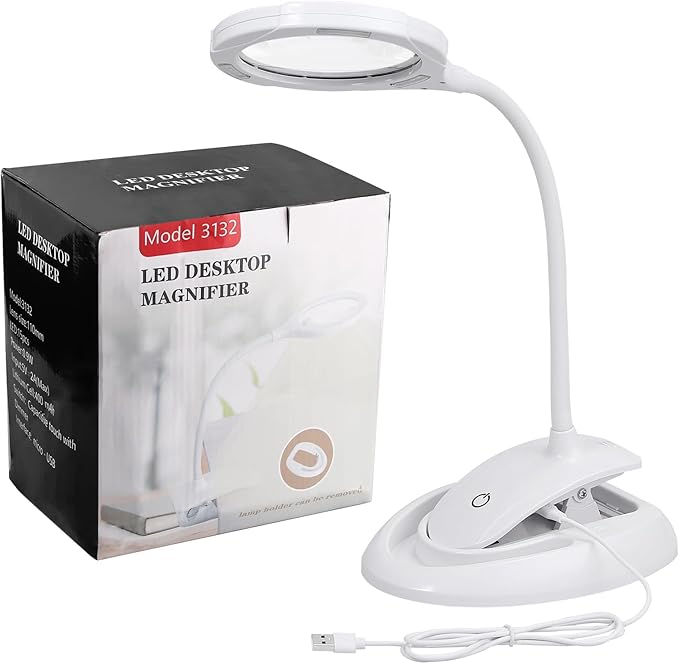 COLFULINE Magnifying Lamp 5X 10X, 2-in-1 Rechargeable Magnifying Glass with Light, LED Magnifying Light with Base & Clamp and Touch Button for Reading, Working, Crafts, 3 Adjustable Brightness