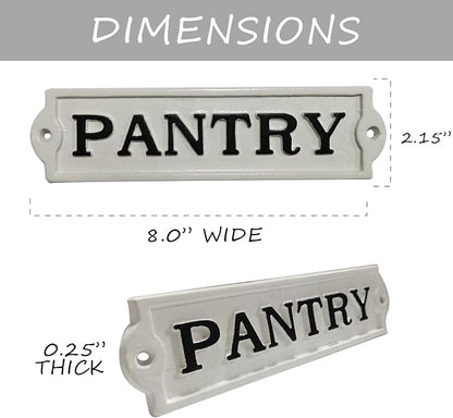 Farmhouse Decor Metal Pantry Signs - Cast Iron Door Room Plaques with "Pantry"
