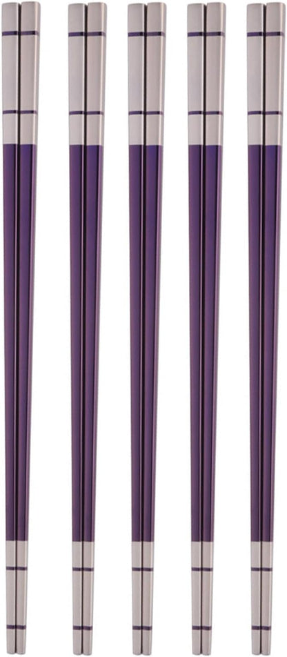 Reusable Stainless Steel Chopsticks,Dishwasher Safe , Easy to Use(5 PCS,purple)
