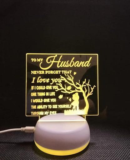 to My Husband from Wife, to My Husband 3D Optical Illusion 2 Functions 7 Color RGB Colorful USB Charging or AA Battery - Acrylic Panel Birthday Wedding Gifts for Husband