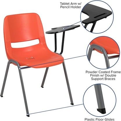 Flash Furniture Orange Ergonomic Shell Chair with Left Handed Flip-Up Tablet Arm