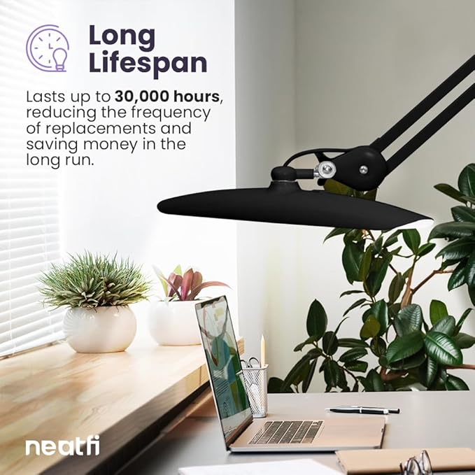 Neatfi XL 2,200 Lumens LED Task Lamp, 24W Super Bright Desk Lamp, 117 Pcs SMD LED, 4 Level Brightness, Dimmable, Task LED Light for Home, Office, Workbench (Non-CCT, Black)