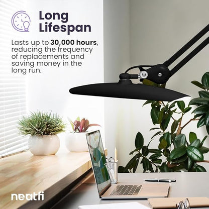 Neatfi XL 2,200 Lumens LED Task Lamp, 24W Super Bright Desk Lamp, 117 Pcs SMD LED, 4 Level Brightness, Dimmable, Task LED Light for Home, Office, Workbench (Non-CCT, Black)