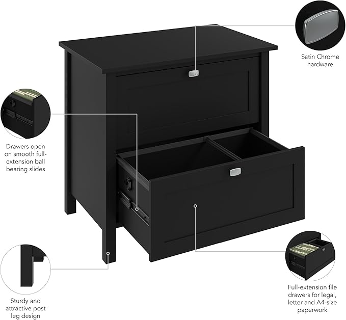Bush Furniture Broadview 2 Drawer Lateral File Cabinet in Classic Black | Storage for Home Office Workspace