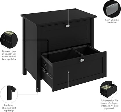 Bush Furniture Broadview 2 Drawer Lateral File Cabinet in Classic Black | Storage for Home Office Workspace