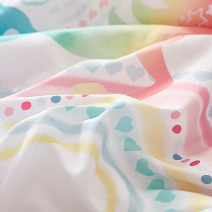 Queen Comforter Set for Girls, 7 Pieces Bed in a Bag, Colorful Unicorn Bedding Comforter Sheet Set, Ultra Soft and Fluffly, Pink & Rainbow Color, Colorful Bed in a Bag for Girls
