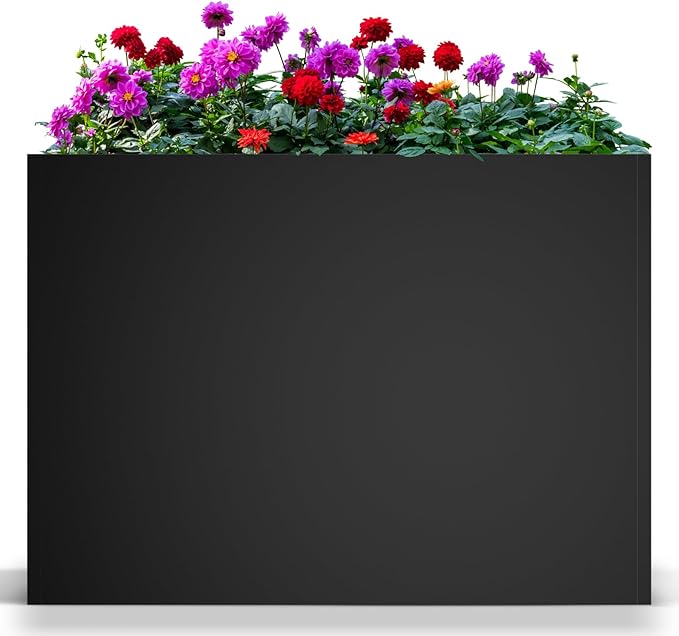 Tall Metal Planter Box for Outdoor Plants 38" L x 13" W x 30", Heavy Duty Steel Large Rectangular Planter Box with Removable Insert Shelf, Modern Décor for Tall Plants, Trees, Flowers (Black)