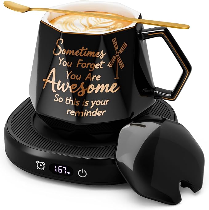 Coffee Mug Warmer Set Smart Electric Cup Candle Warmer for Desk Office | You're Awesome Mug Warmer Set, Desk Tea Beverage Heater Plate, 4 Temperature Setting & 8H Auto Shut Off, Women Birthday Gifts