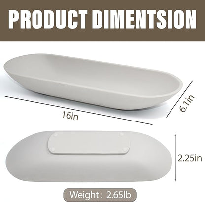 Large Decorative Bowl for Home Decor - Long Dough Bowls with Anti Slip Base for Table Centerpieces - Grey Minimalist Design Dough Decor Bowl for Coffee Table, Dining Table Centerpiece