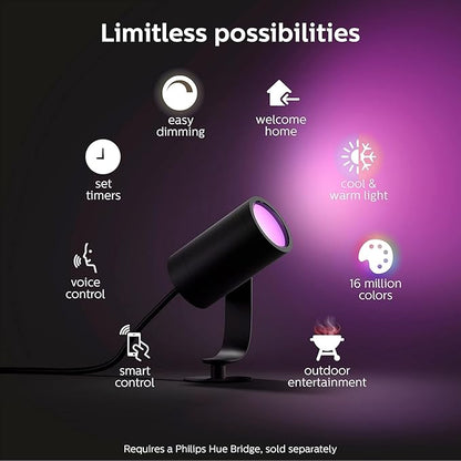 Philips Hue Lily Outdoor Smart Spot Light Base Kit - White and Color Ambiance LED Walkway Lights - Low Voltage Landscape Lighting - Requires Bridge - Control with App and Voice - Weatherproof - 3 Pack