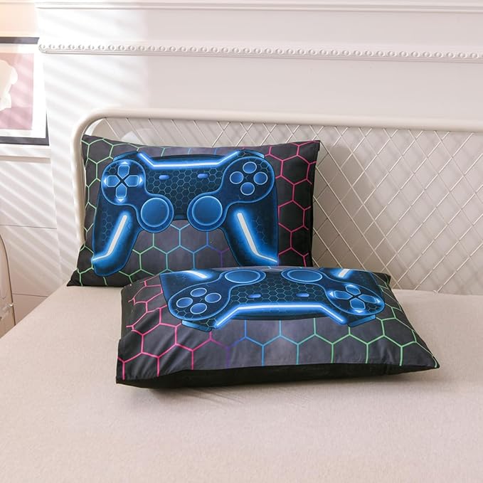 NTBED Game Console Comforter Set for Boys Girls Kids 3D Gaming Geometric Lightweight Microfiber Bedding Sets (Multi, Full)