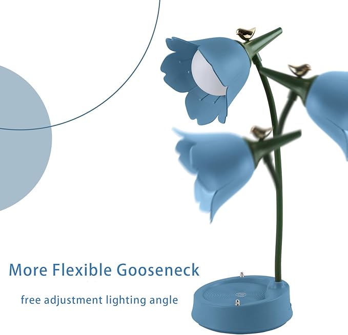 Himmel Flower Desk Lamp, Dimmable LED Kid Desk Lamp with 3 Colour Temperatures,Cordless Rechargeable Desk Lamp with Touch Sensor and Flexible Arm, USB Bedside Lamp for Reading, Learning