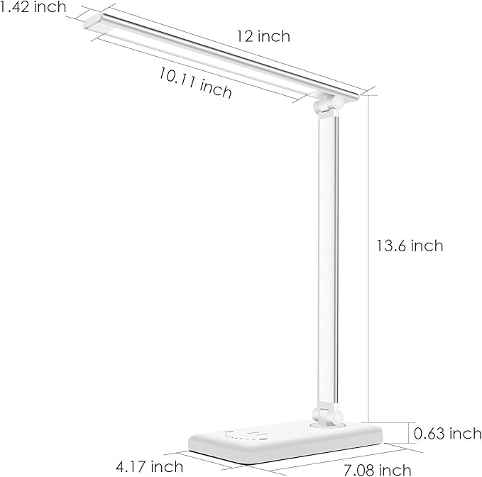LED Desk Lamp, Eye-Caring Dimmable Table Lamps, Portable Office Lamp with USB Charging Port, 5 Lighting Modes, Timer Function, Touch Sensitive Control for Reading, Study, Working