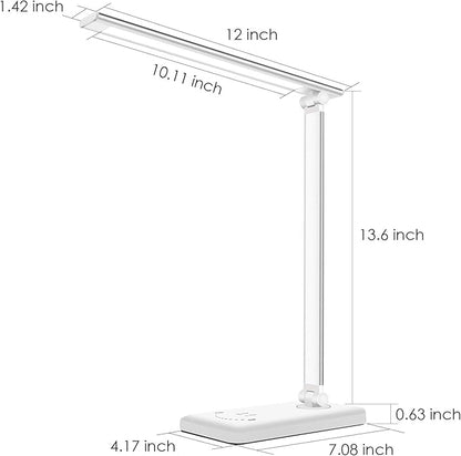 LED Desk Lamp, Eye-Caring Dimmable Table Lamps, Portable Office Lamp with USB Charging Port, 5 Lighting Modes, Timer Function, Touch Sensitive Control for Reading, Study, Working