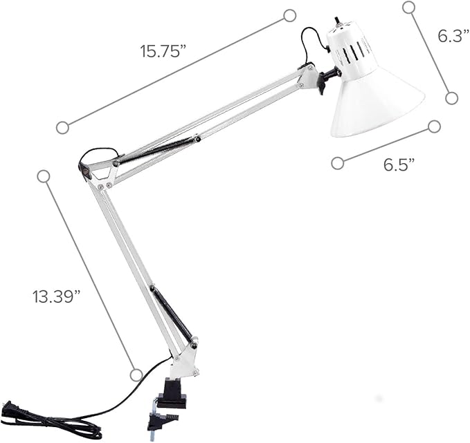 Bostitch Office VLF100-WHT Swing Arm Desk Lamp with Clamp Mount, 36" Reach with Multi-Joint Adjustment, Includes Replaceable LED Bulb (VLF), White
