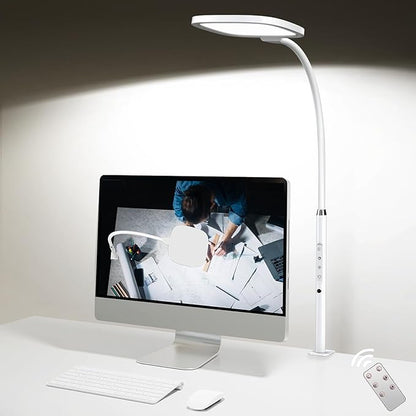 LED Desk Lamps for Home Office, Clamp Desk Light for Video Conference, Dimmable, Rotatable, Top Bright, Large Lighting Area, Remote & Touch, Clip Table Lamp for Computer Monitor, Study, Work