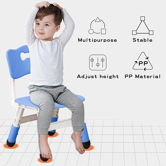 Adjustable Kid Chairs Indoor 3 Level Adjustable Suitable for Children Age 2-6. Maximum load-bearing 220LBS Suitable for Family Classroom and Nursery Child Seat Set (2-Pack-Navy Blue)